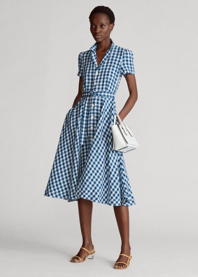 Women's Polo Ralph Lauren Belted Linen Midi Dresses | 751629TFI